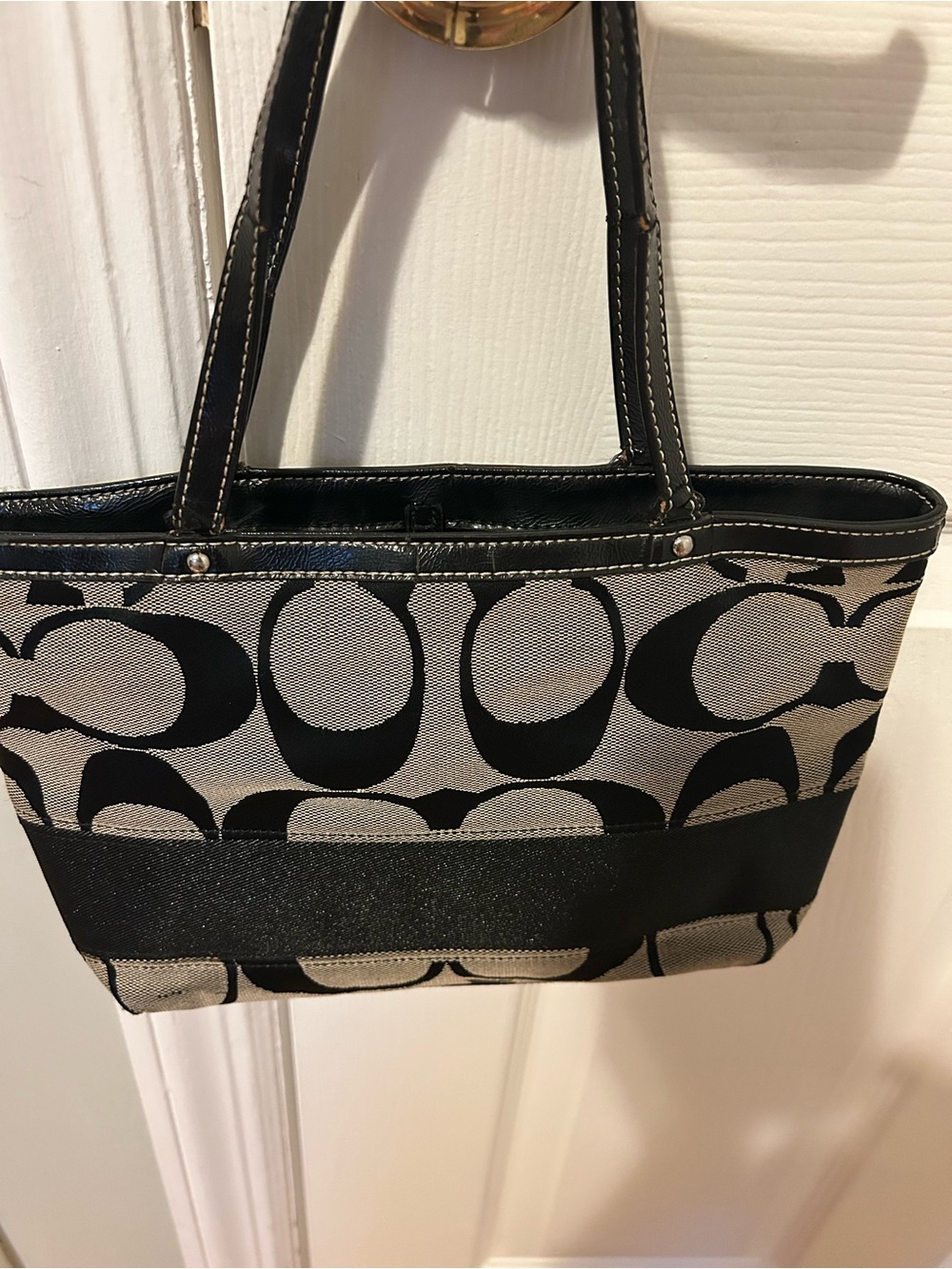 Coach Black and Cream Signature Canvas Tote Bag